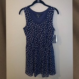 Polka dot navy blue fit and flare women’s dress